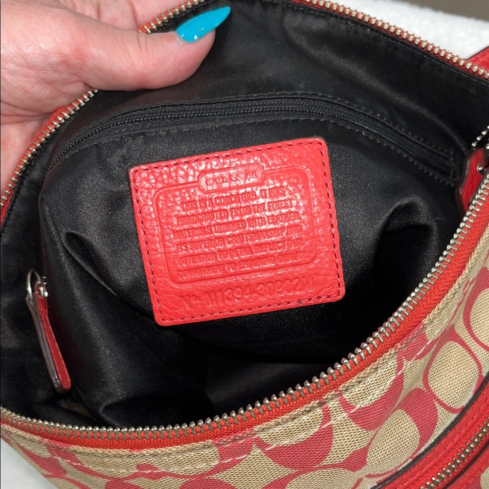 Coach Red and Beige Signature Shoulder Bag - Picture 11 of 13